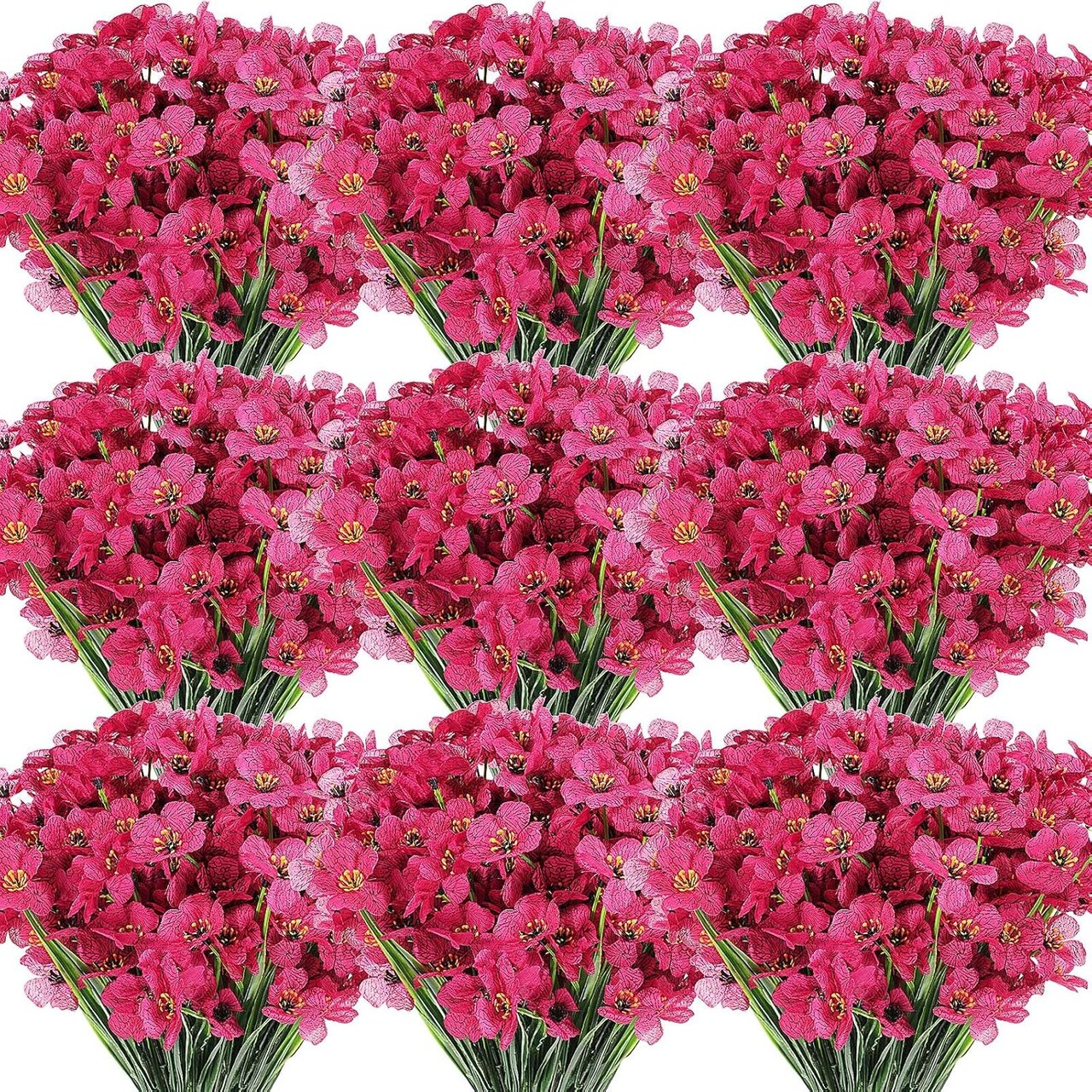 100 Bundles Violet Artificial Flowers – UV Resistant Faux Silk Flowers for Outdoor & Indoor Decor (Rosy)